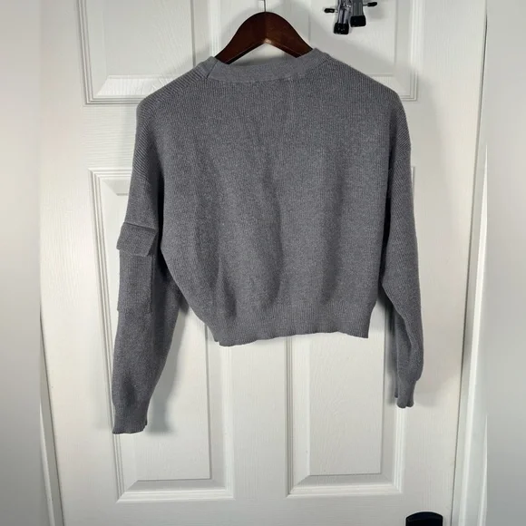 Stone + Sage Cropped Ribbed Charcoal Gray Long Sleeve Sweater Size Small - Picture 6 of 6